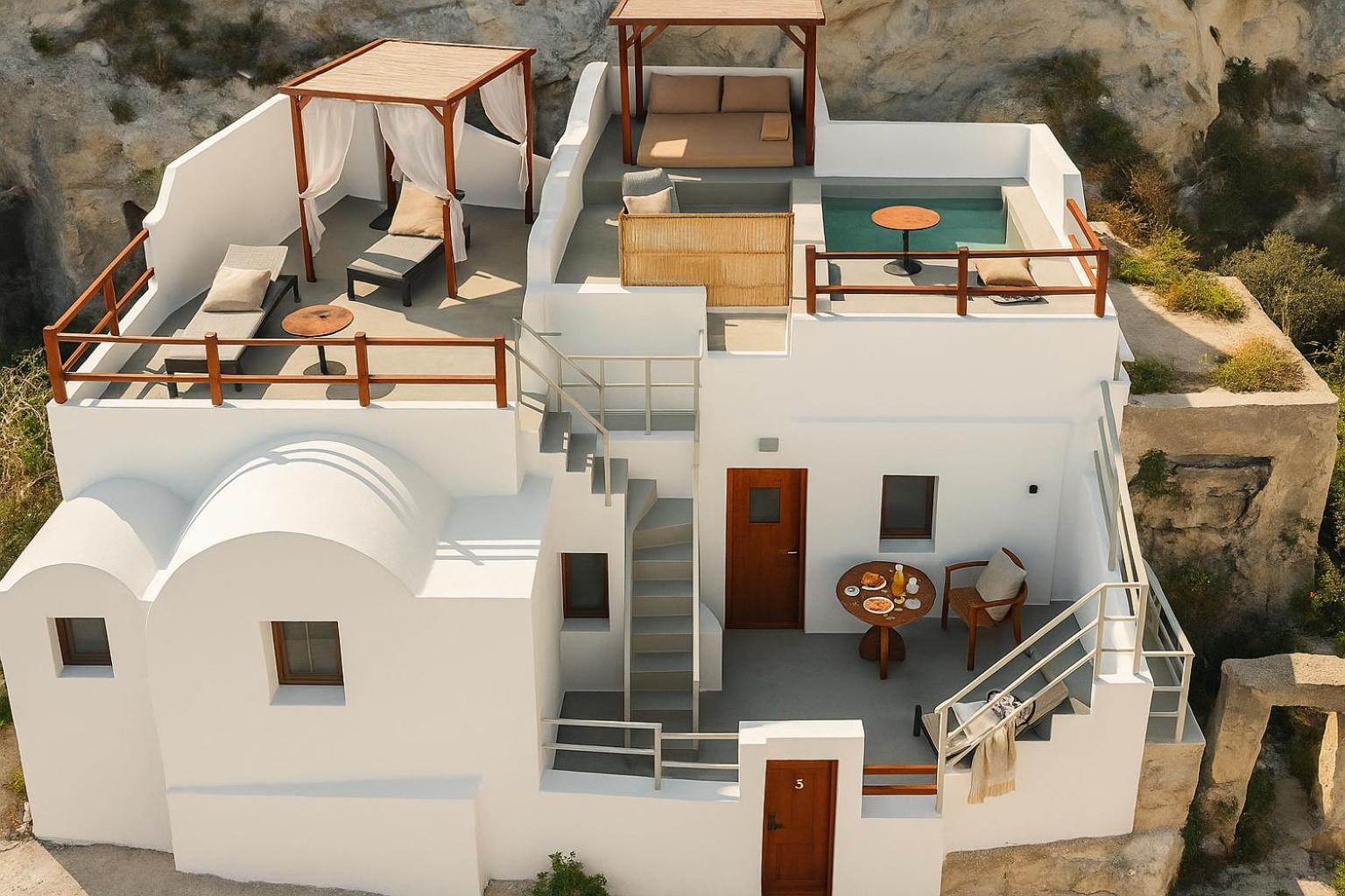 Santorini Rooftop Hot Tub With Panoramic Views *