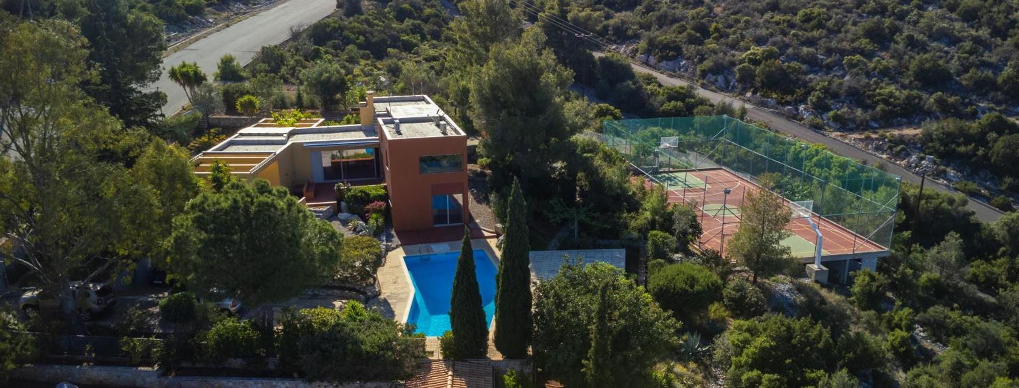 With Swimming Pool And Tennis/basketball Court