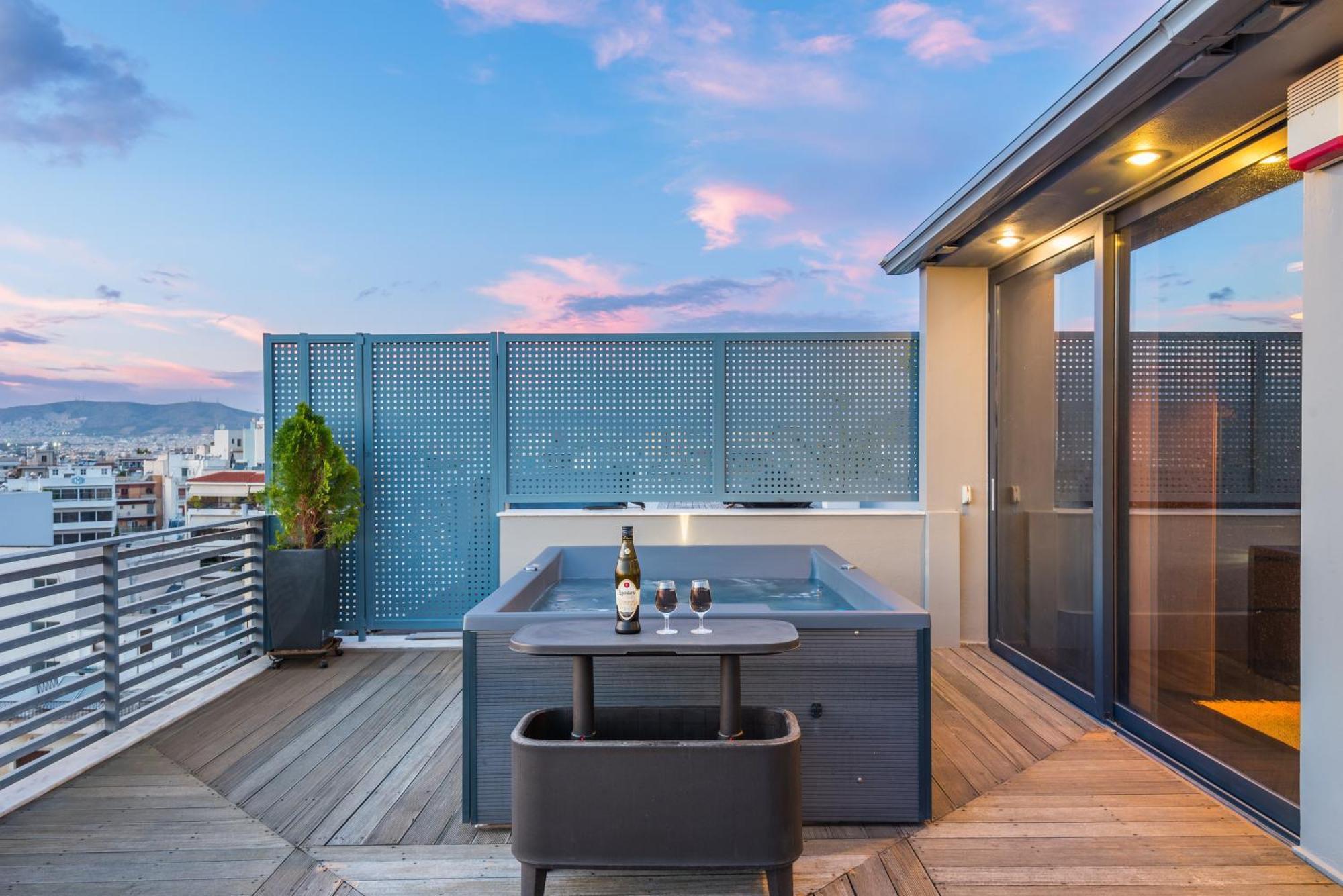Acropolis View Luxe Penthouse With Outdoor Terrace Hottub Apartment Athens