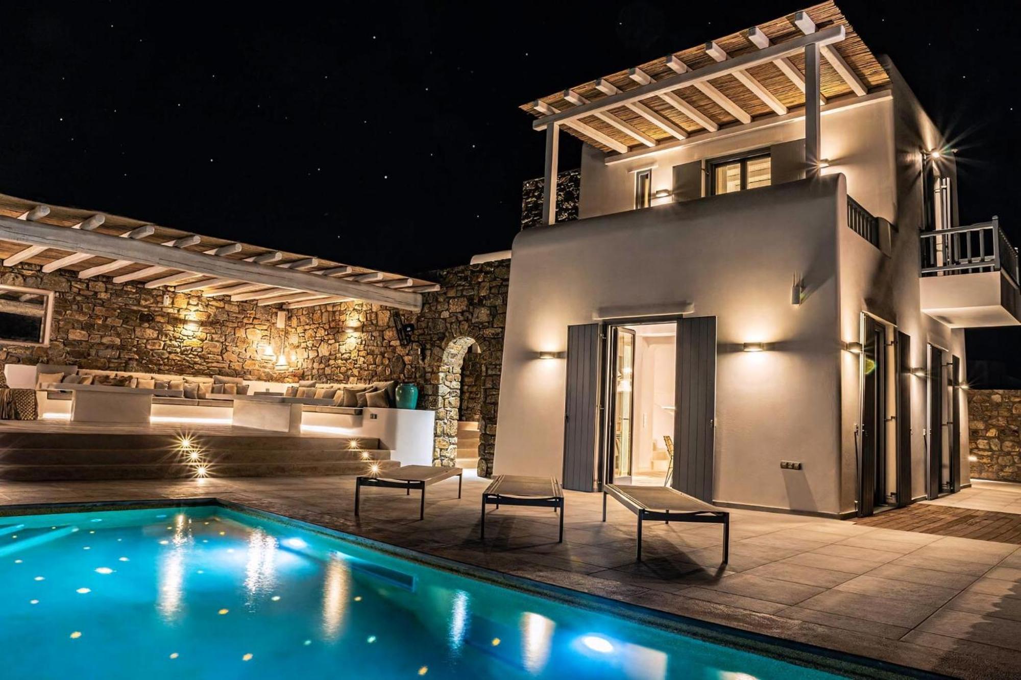 Splendid Mykonos Villa Villa Agape 5 Bedrooms Private Pool With Stunning Sea Views Outdoor Lounge Dining Area Hot Tub Kalafatis
