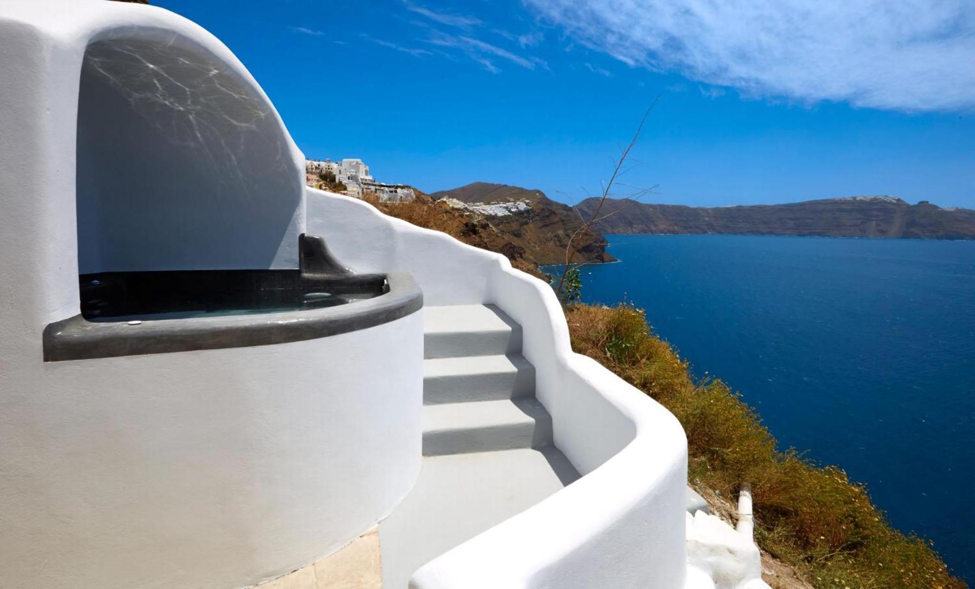 Elegant Santorini House Villa Horizon Caldera View-Outdoor Hot Tub Oia
