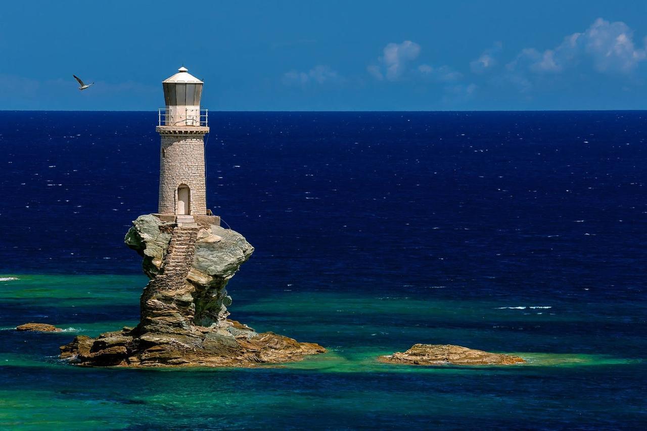 Apartment Blue Beside Stone Tower 1690 • Andros